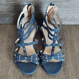 Seychelles Girls Strappy Stud Heel Sandals Back Zip Jean Blue Vegan Size 12